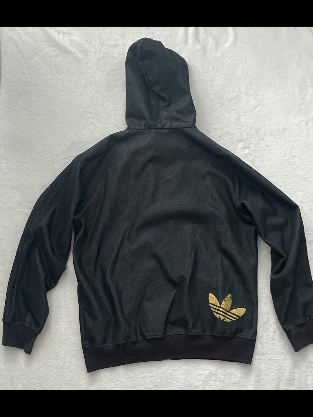 Adidas Black Denim Zip Hoodie ✦ Gold Trefoil ✦ Unisex Oversized L Y2K - Picture 6 of 7